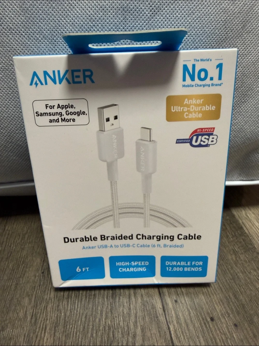 Anker White Braided USB-A to USB-C Charging Cable 6ft